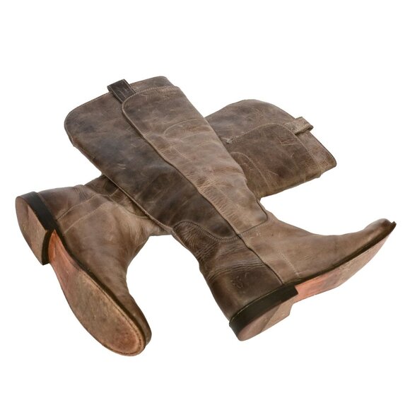 FYRE BOOTS Shoes - FRYE Distressed Brown/Gray Burnished Leather Tall Equestrian Boots Size 8